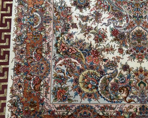 قالیچه تک 55 رج تبریز گل ابریشم نقشه خطیبی - حاشیه ابریشم - چله ابریشم